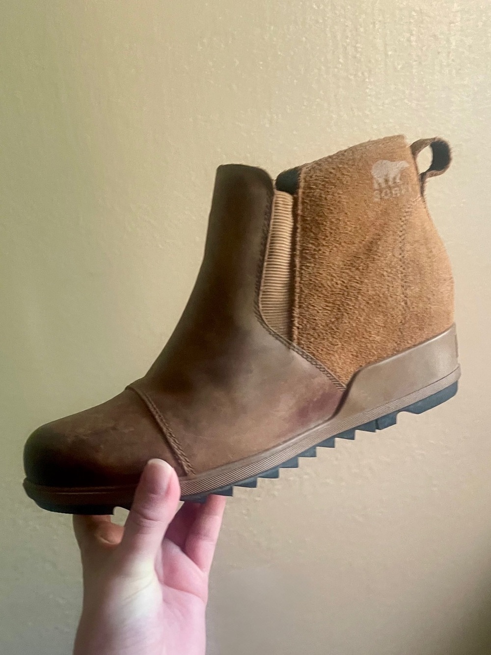 Sorel Tan/Brown Suede Leather Chelsea Wedge Bootie